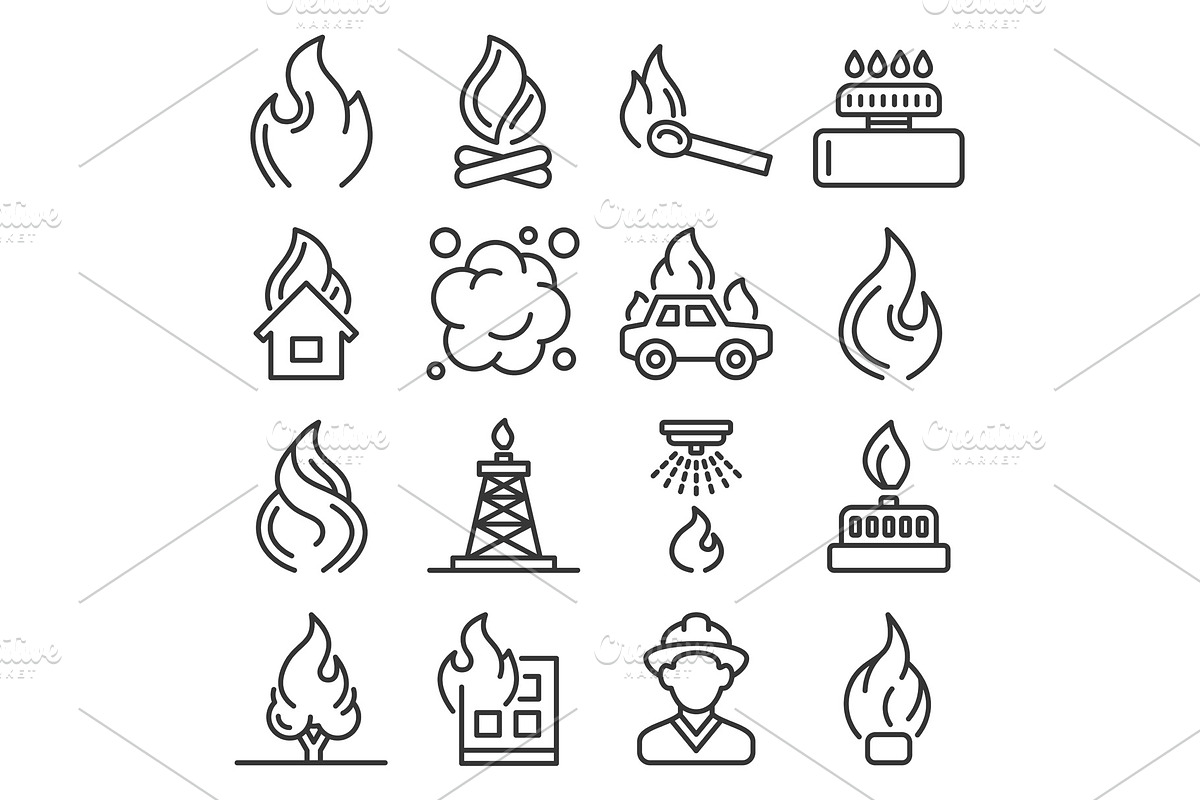 Fere Flames and Firefighting Icons in Illustrations - product preview 8