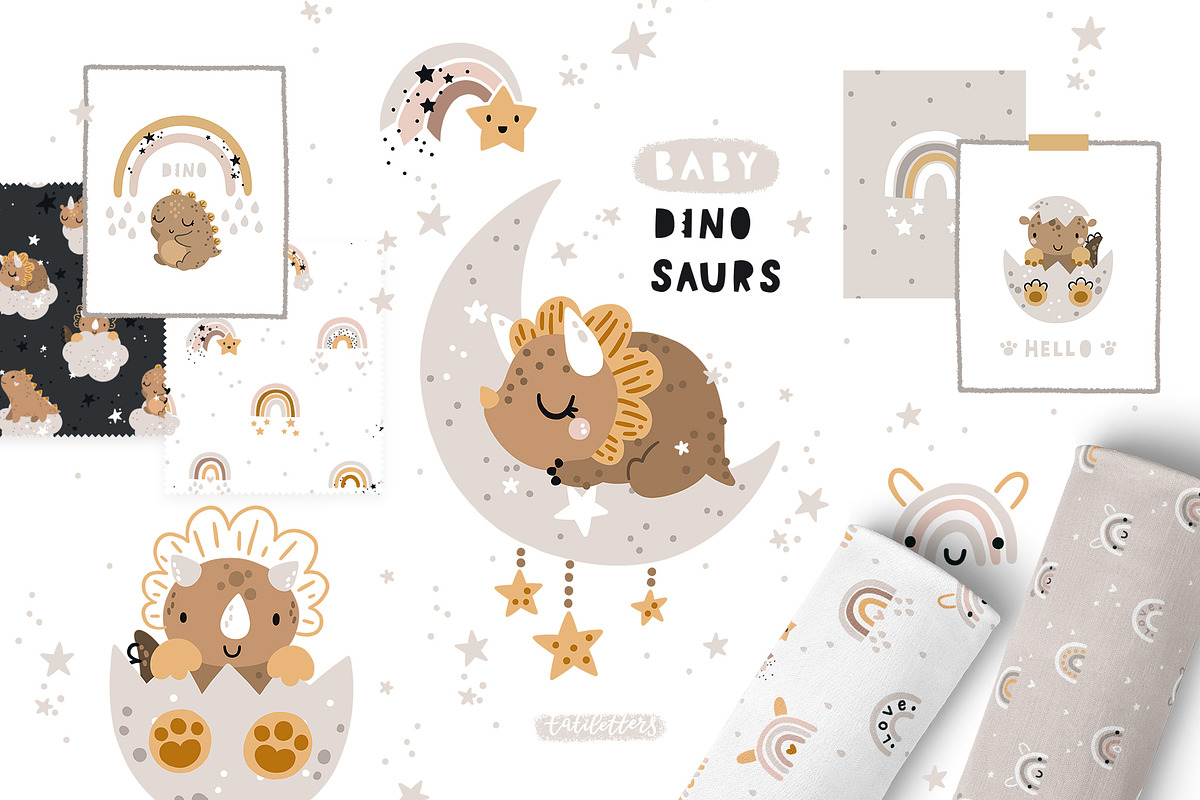 Baby dinosaur clipart & patterns in Illustrations - product preview 8
