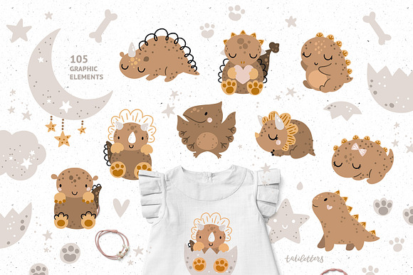 Baby dinosaur clipart & patterns in Illustrations - product preview 2