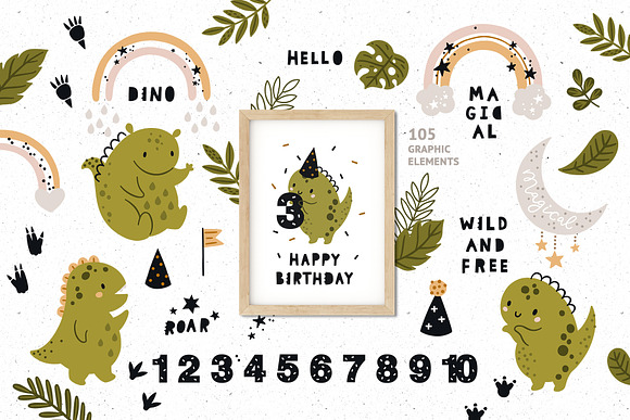 Baby dinosaur clipart & patterns in Illustrations - product preview 4