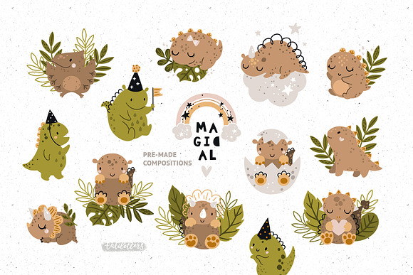 Baby dinosaur clipart & patterns in Illustrations - product preview 8