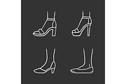 Women formal shoes chalk icons set