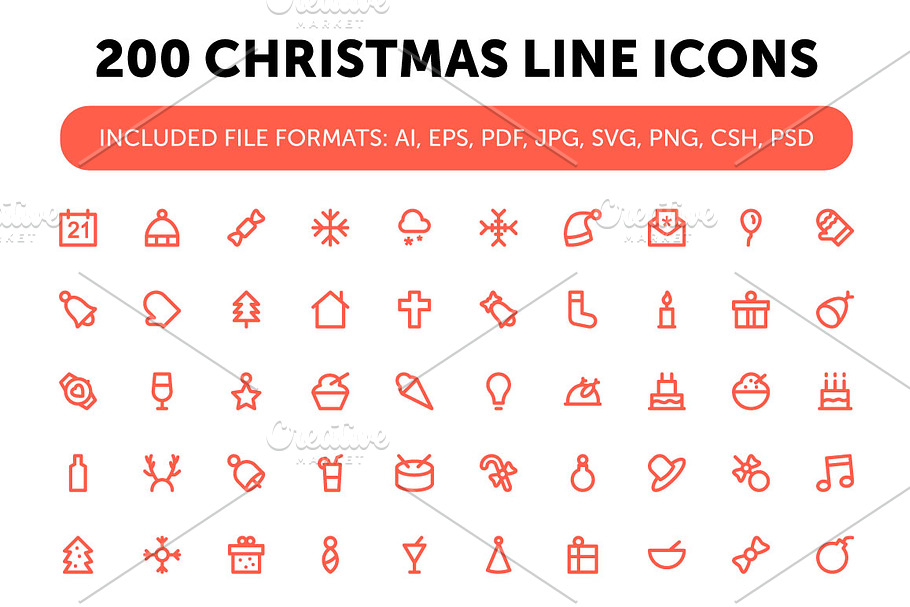 200 Christmas Line Icons in Graphics - product preview 8