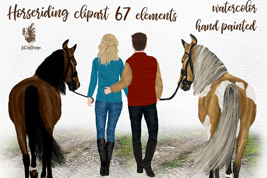 Girl with horse Couples and horses in Illustrations - product preview 8
