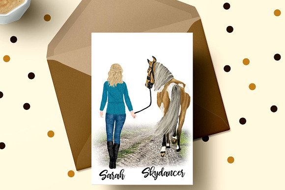 Girl with horse Couples and horses in Illustrations - product preview 4