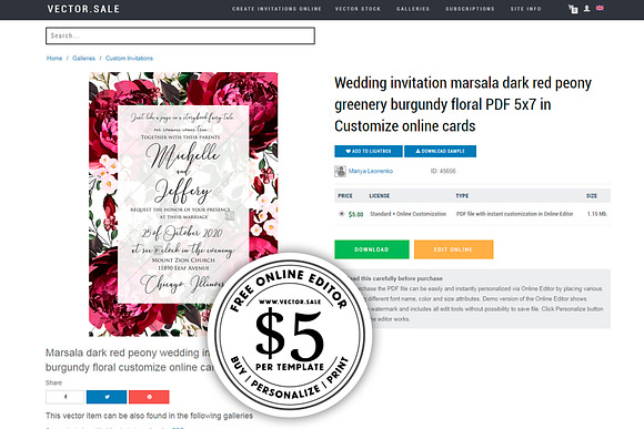 Wedding invite marsala peony rose in Wedding Templates - product preview 7
