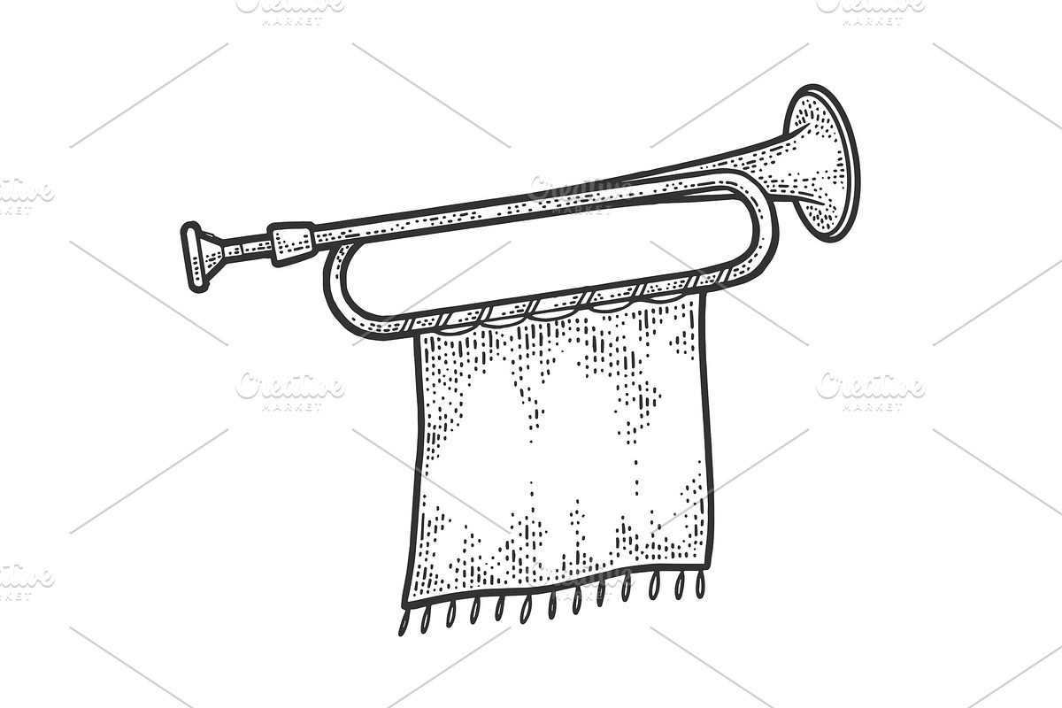 Bugle horn with flag sketch vector in Objects - product preview 8