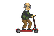 Old man rides on Kick scooter sketch