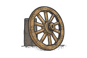 Wooden cart wheel sketch vector