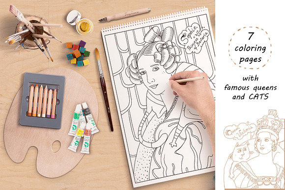 Queens and Cats - coloring pages in Illustrations - product preview 1