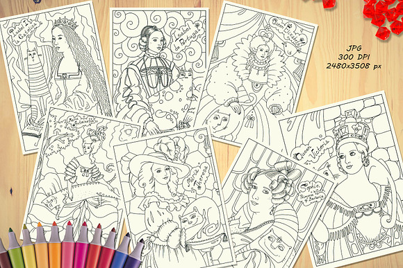 Queens and Cats - coloring pages in Illustrations - product preview 2