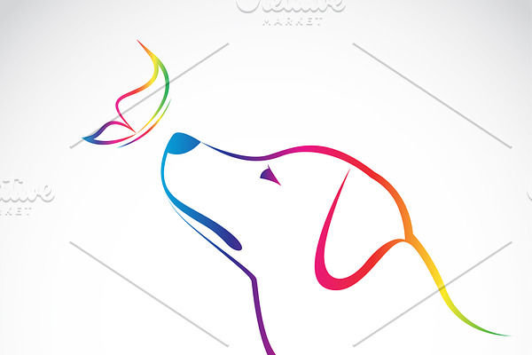 Vector of dog and butterfly. Animal.