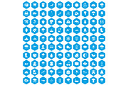 100 clouds icons set blue