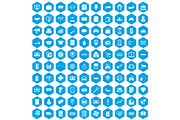 100 coin icons set blue