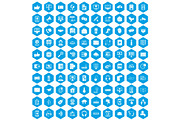 100 communication icons set blue