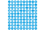 100 cow icons set blue