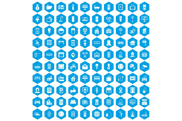 100 smart house icons set blue