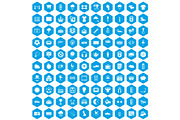 100 soccer icons set blue