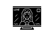Reporter woman on TV glyph icon