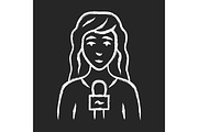Reporter woman chalk icon