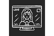 Reporter woman on TV chalk icon
