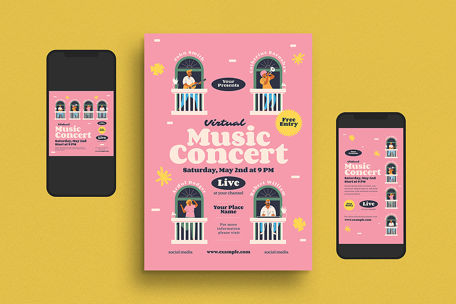 Virtual Music Concert Flyer Set in Flyer Templates - product preview 8