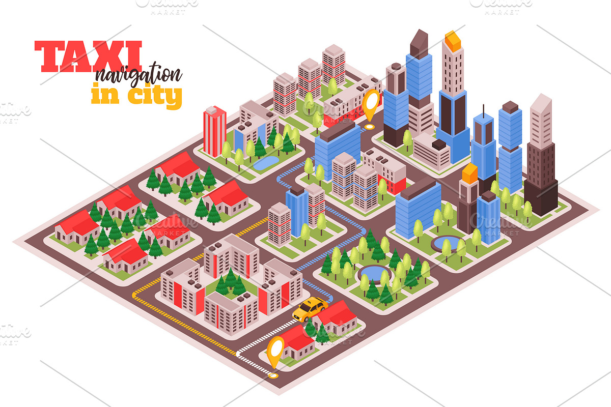 Taxi navigation in city composition in Illustrations - product preview 8