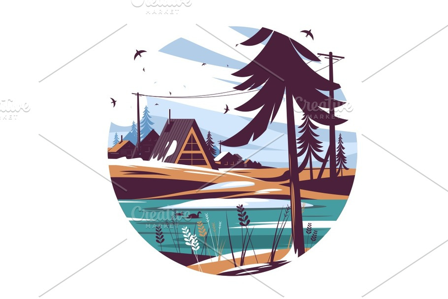 Winter landscape with naked trees in Illustrations - product preview 8