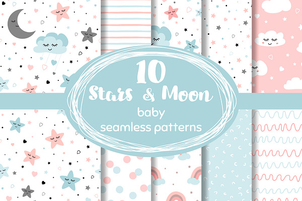Stars and moon baby patterns set