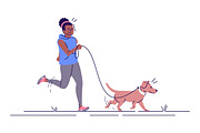 Jogging woman with dog illustration