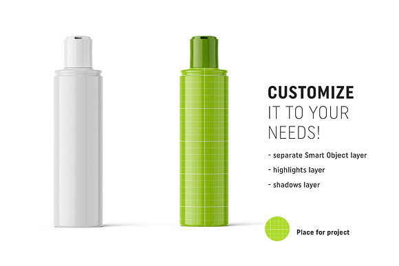 Glossy cosmetic bottle mockup in Product Mockups - product preview 1