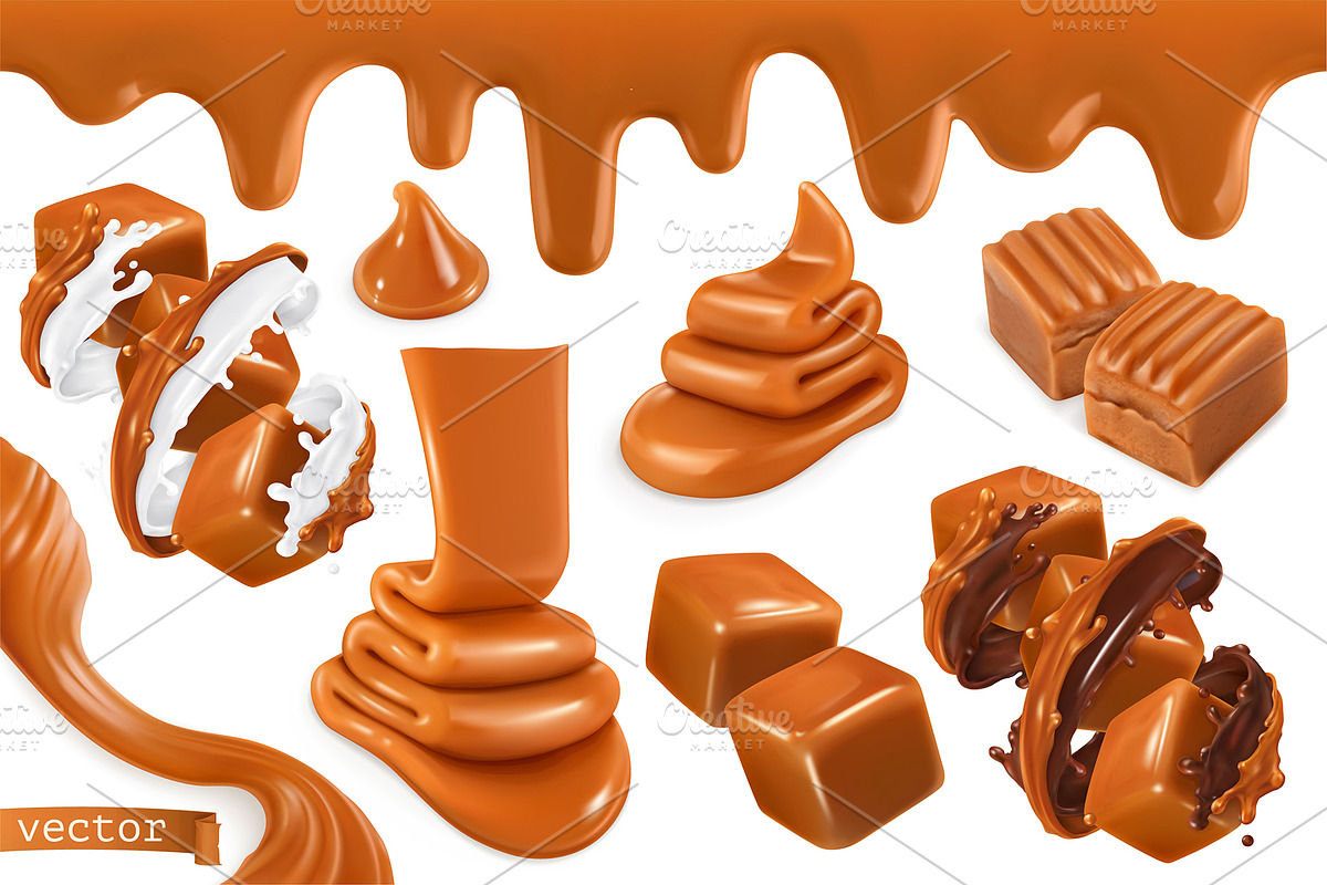 Fudge sweet caramel realistic vector in Illustrations - product preview 8