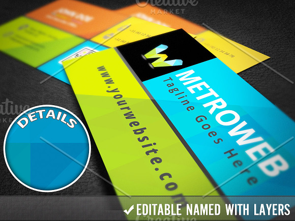Metro Style Flat Business Cards in Business Card Templates - product preview 3