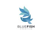 abstract blue fish modern logo
