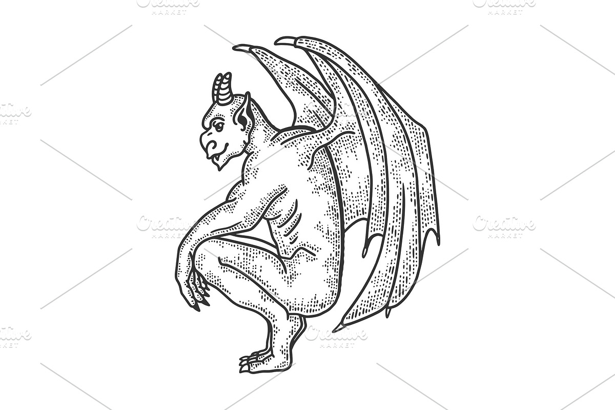 Gargoyle statue sketch vector in Illustrations - product preview 8