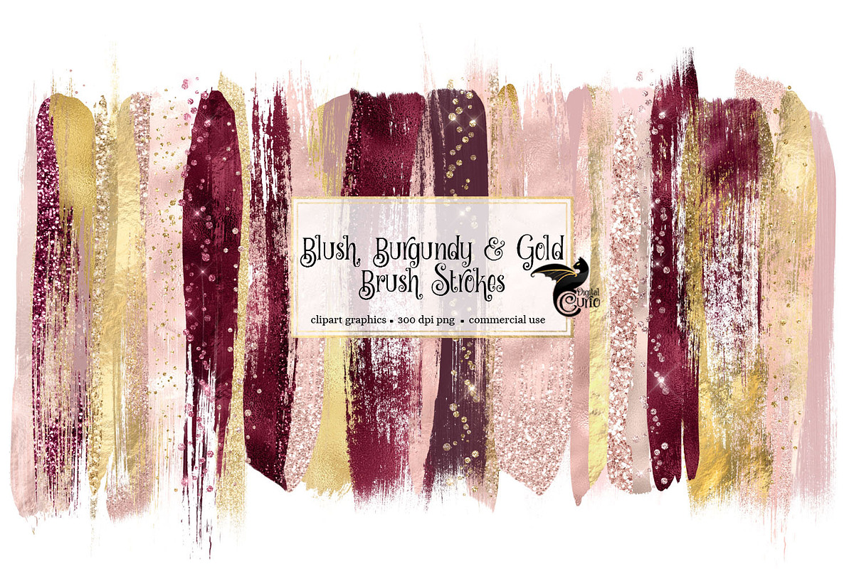 Blush Burgundy & Gold Brush Strokes in Illustrations - product preview 8