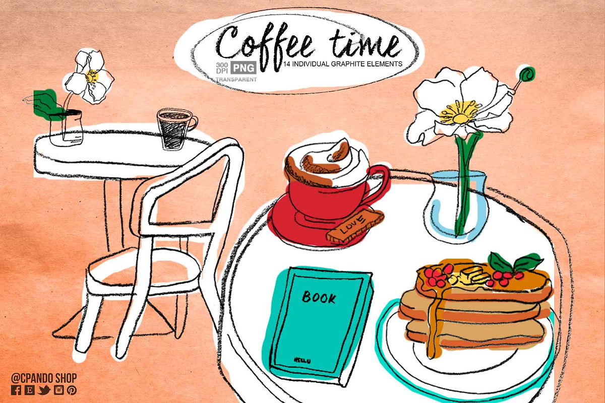 Coffee Time doodle clip art in Illustrations - product preview 8