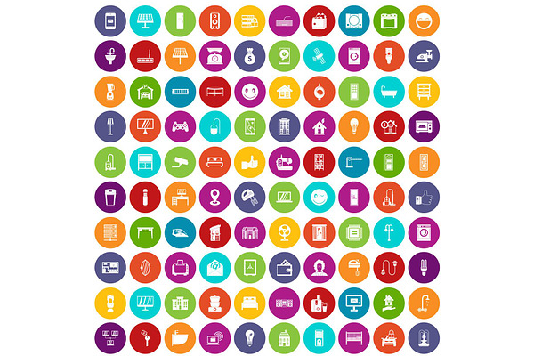 100 smart house icons set color