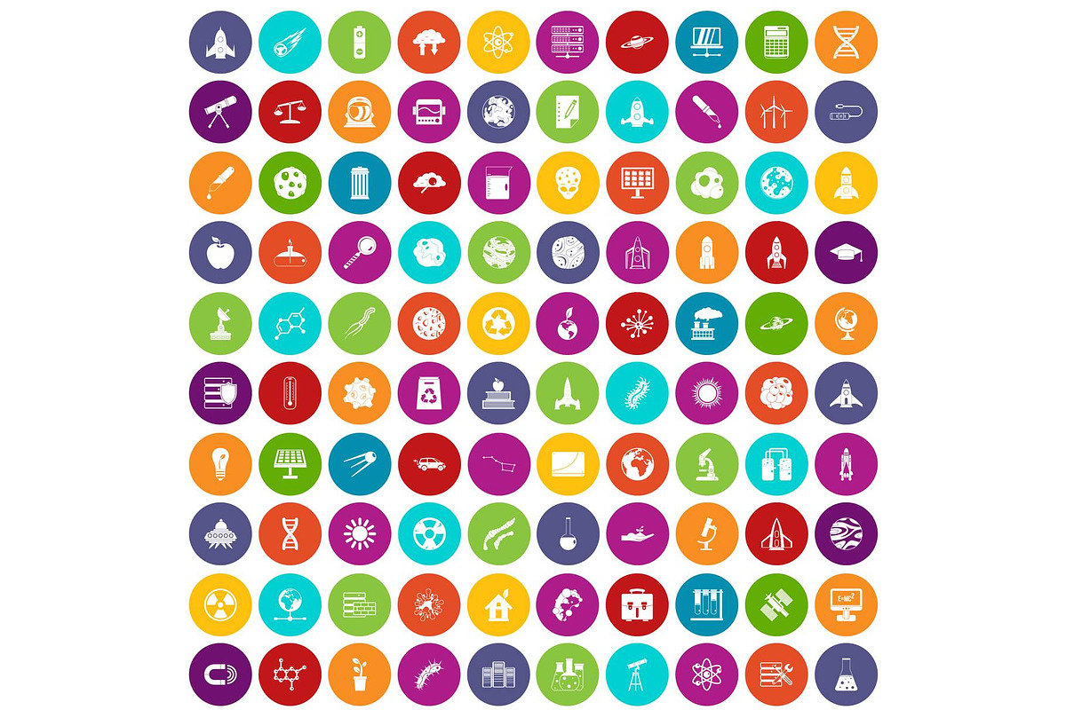 100 space icons set color in Illustrations - product preview 8