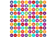 100 space icons set color