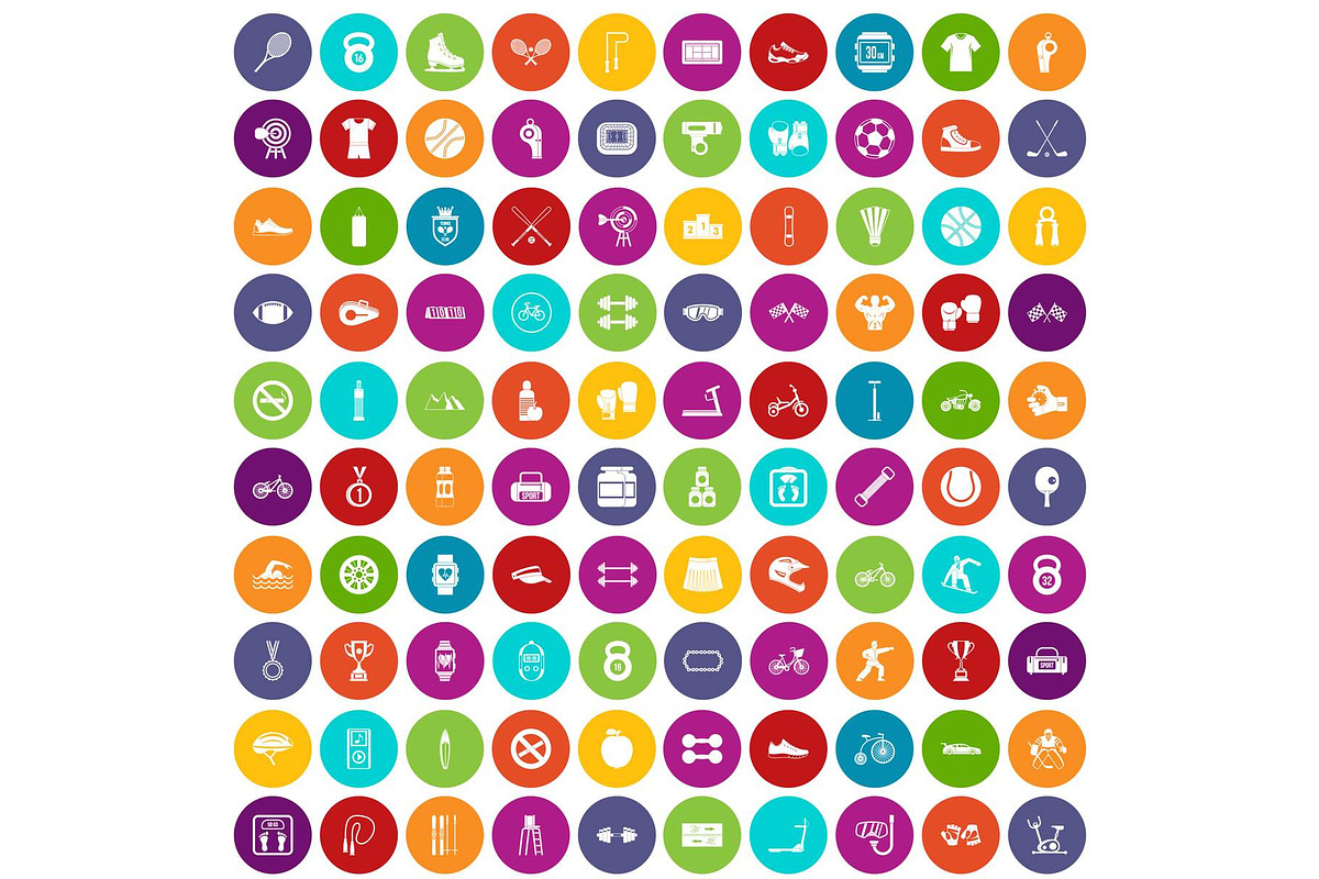 100 sport icons set color in Illustrations - product preview 8