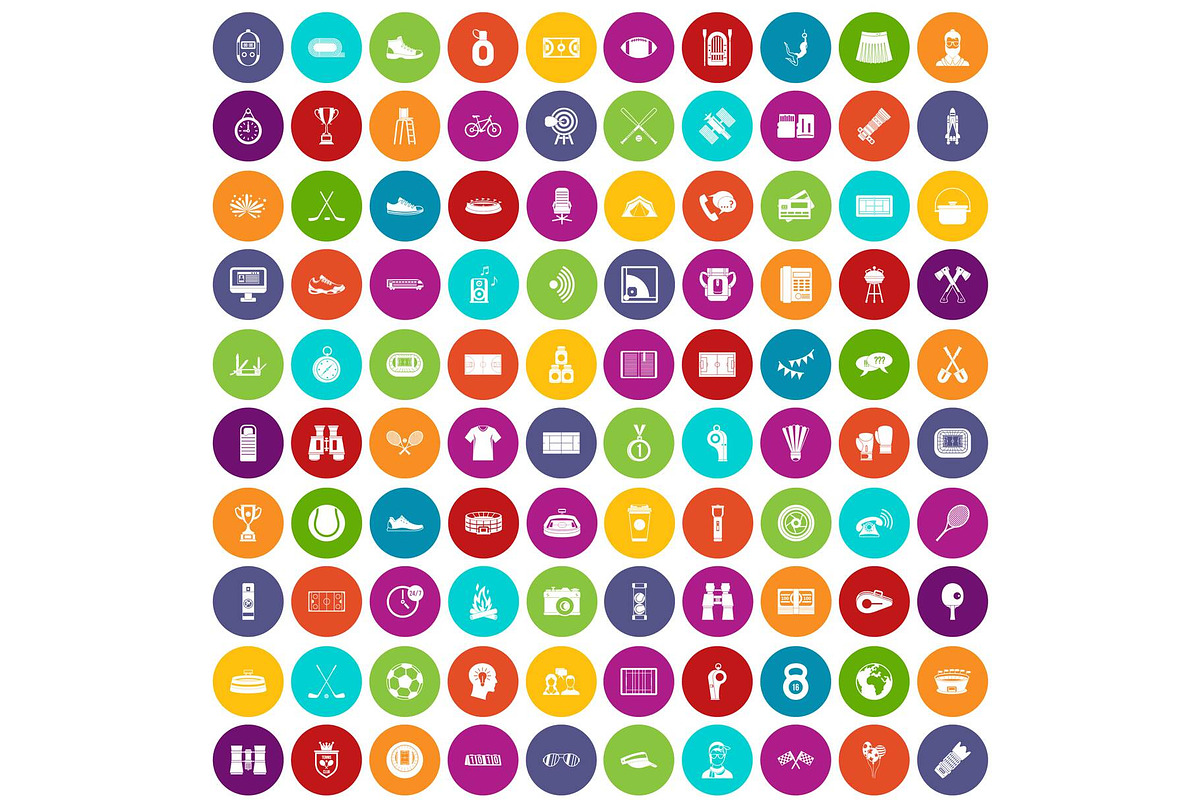100 sport journalist icons set color in Illustrations - product preview 8