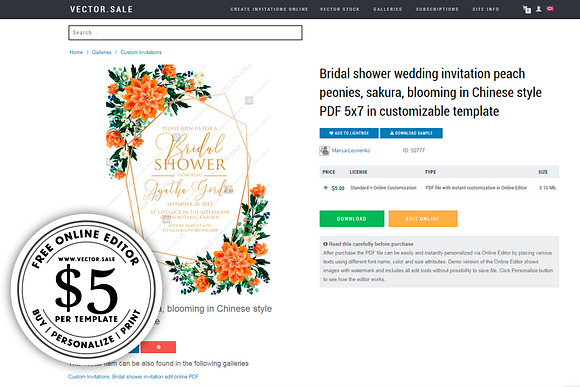 Sunflower wedding bridal invitation in Wedding Templates - product preview 1
