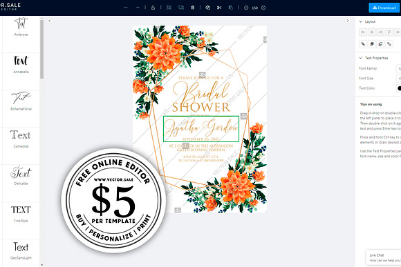 Sunflower wedding bridal invitation in Wedding Templates - product preview 2