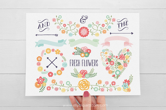 Spring Flowers, Laurels & Wreaths in Illustrations - product preview 1