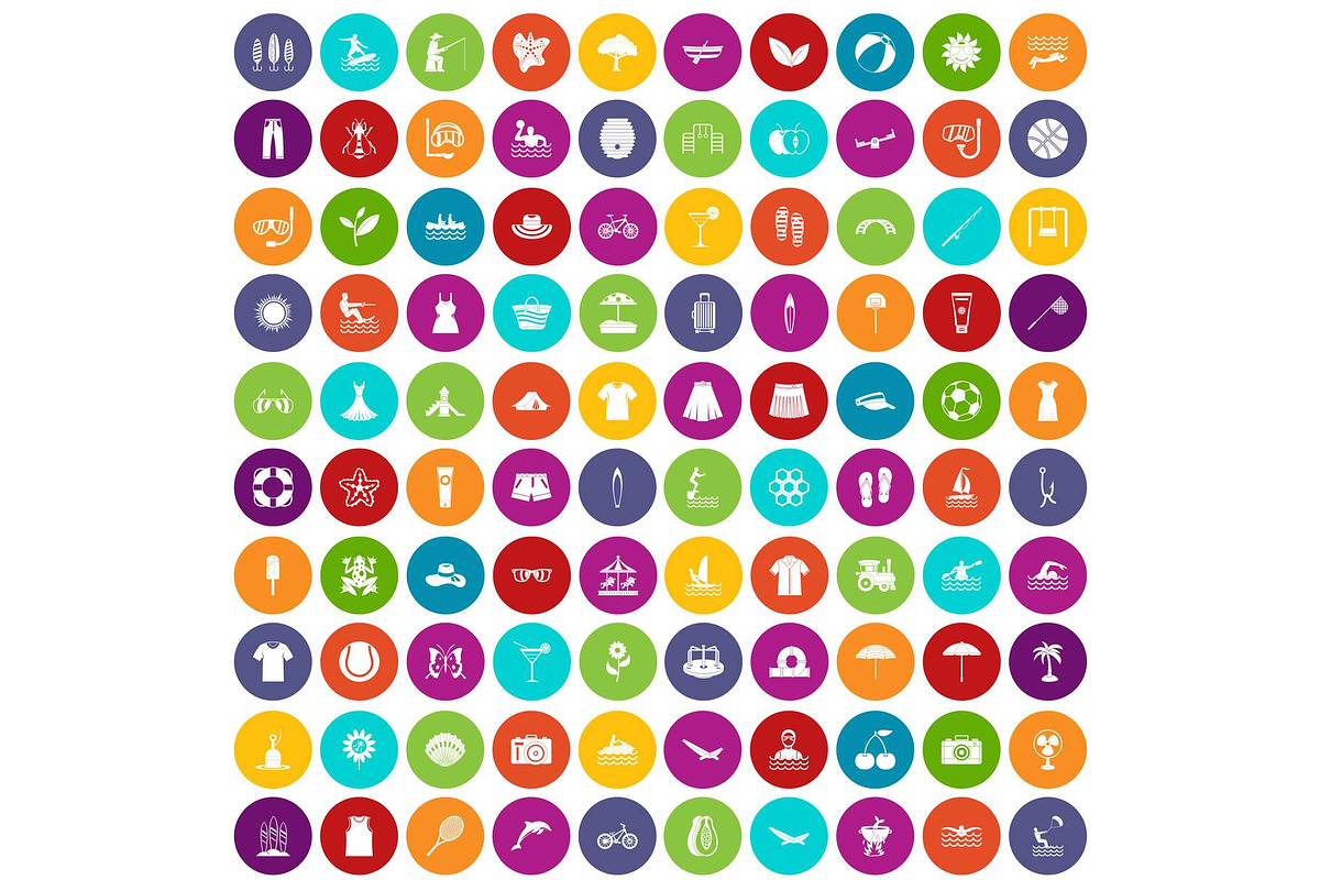 100 summer icons set color in Illustrations - product preview 8