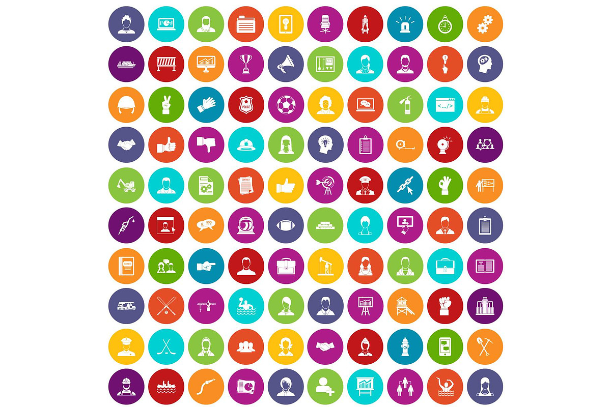 100 team work icons set color in Illustrations - product preview 8