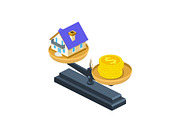 isometric house and gold dollar