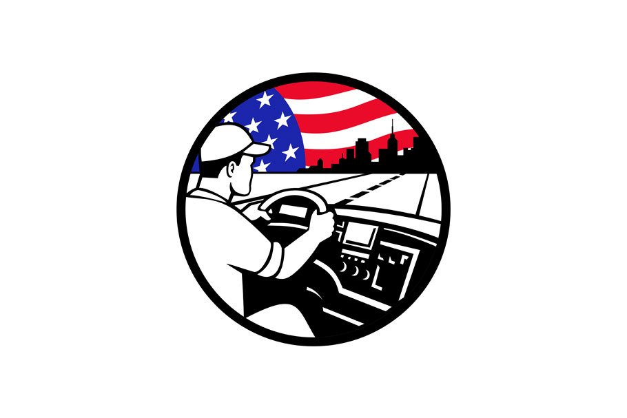 American Trucker Driving Highway USA