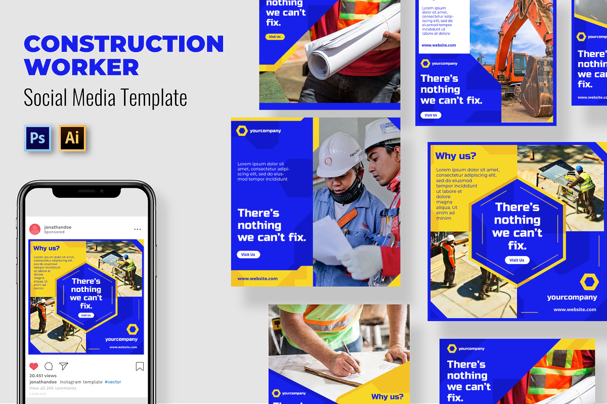 Construction Worker Social Media in Social Media Templates - product preview 8